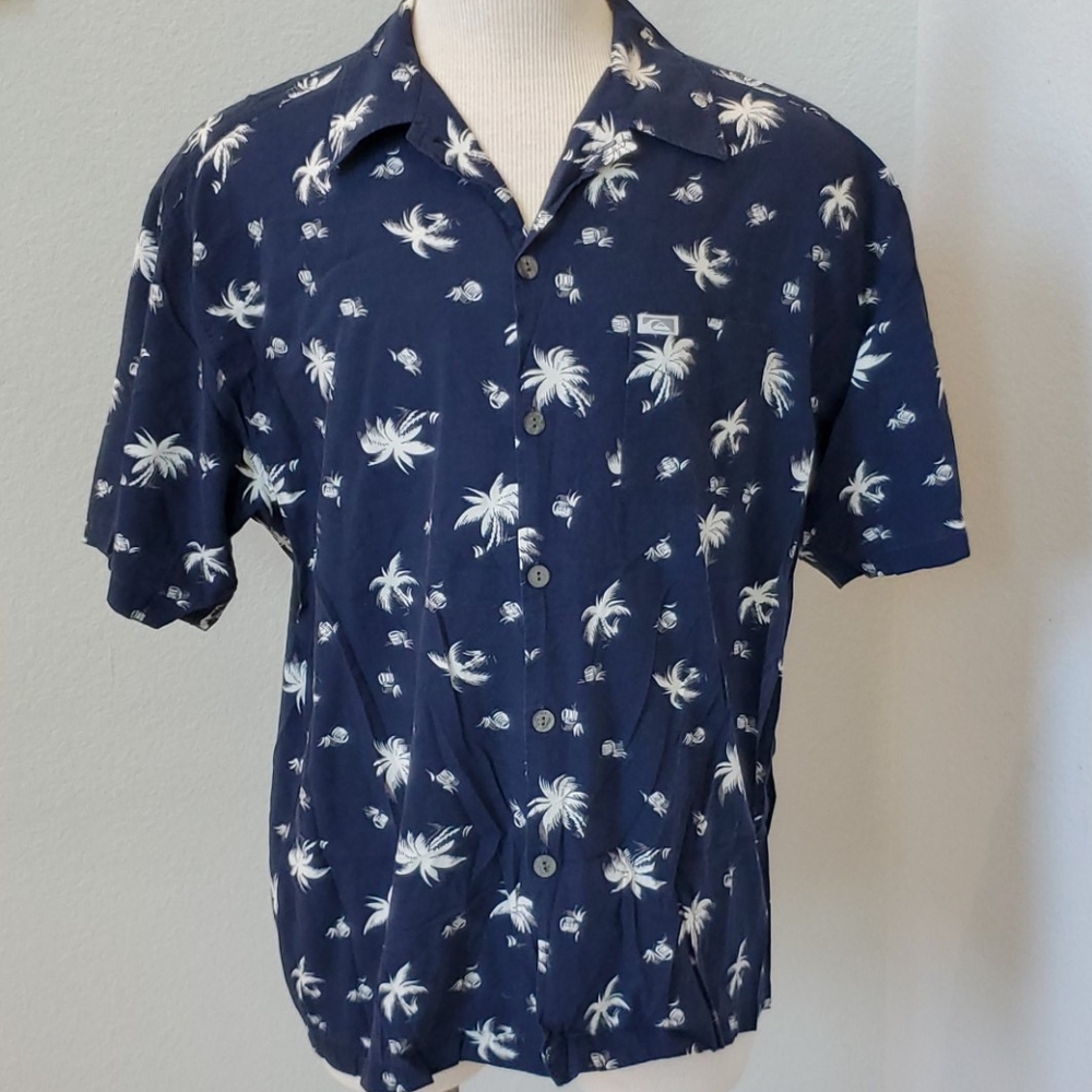 Quicksilver Mens Blue Hawaiian Shirt Short Sleeve